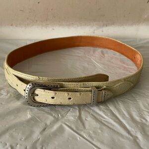 Cuadra Genuine Ostrich Skin Cream Leather Belt with Silver Buckle Size:M
